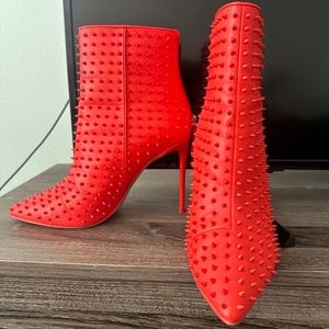 Red spike booties